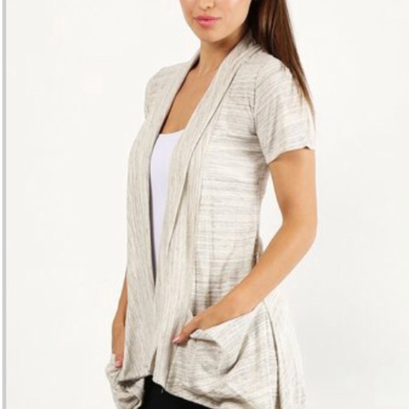 PrettyLittleThing Sweaters - Clearance! Grayish Beige Space Dye open Cardigan With Pockets